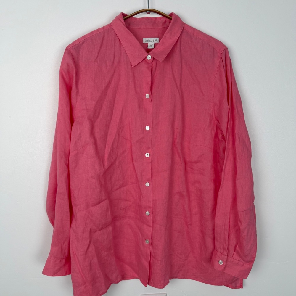 J.Jill Love Linen Essential Shirt Pink Long Sleeve Button Down Large Petite
